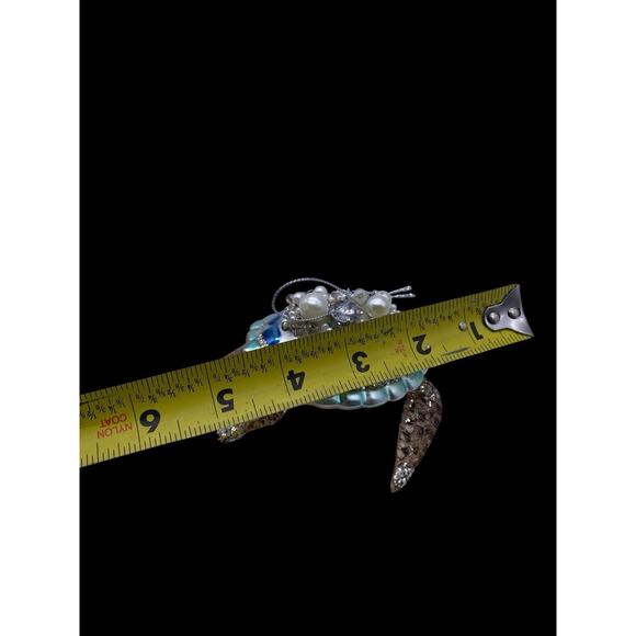 Sea Turtle Christmas Ornament Mercury Glass Jewel Encrusted Beachy Ocean Life 5" - Picture 10 of 11